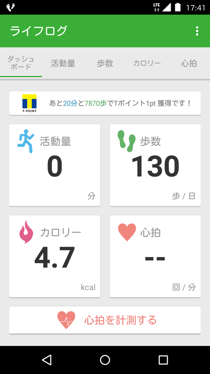 ライフログ　活動量と歩数